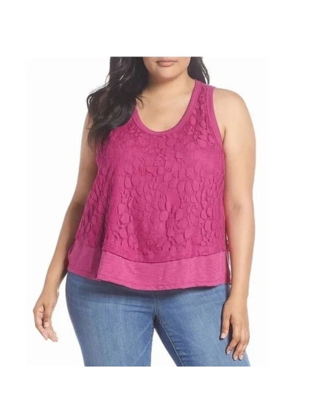 Gibson Plus Tank Lace Floral Top